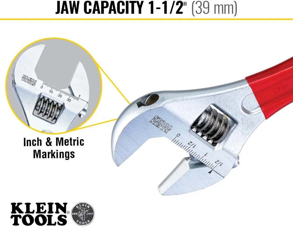 Klein Tools D507-12 Adjustable Drive Wrench, Forged with Extra Capacity Jaw and High Polish Chrome Finish
