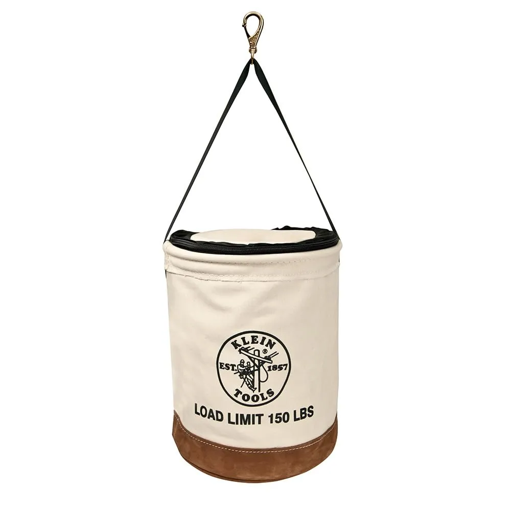 Klein Tools 5104CLR17 Canvas Bucket with Zip-Close Top and Leather Bottom, 14-Inch Diameter