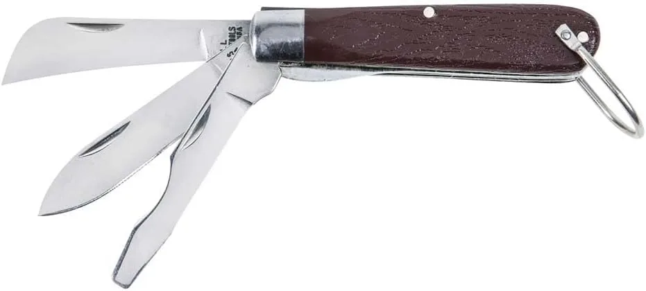 Klein Tools 1550-6 3 Blade Pocket Knife with Screwdriver 3-Blade Curved Sheepfoot, Standard Spearpoint