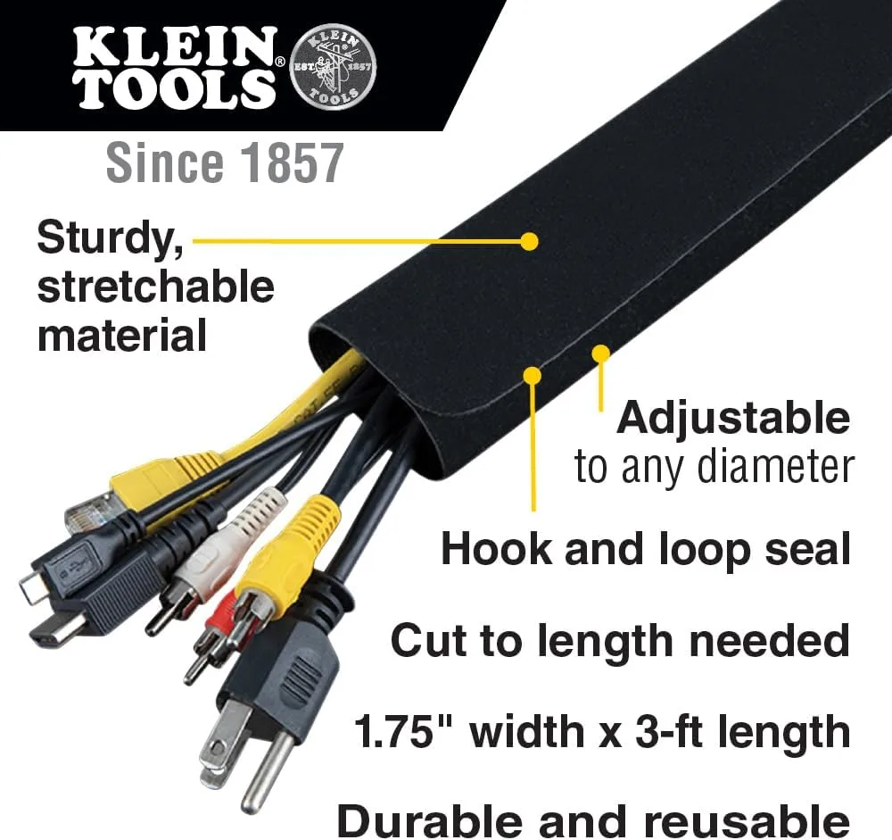 Klein Tools 450-330 Cable Management Sleeve, Cord Management for Home, Office or Job, 1-3/4-Inch Max Diameter, 3-Foot Length