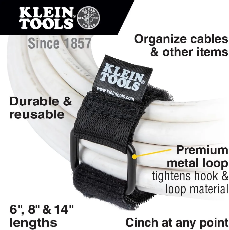 Klein Tools 450-600 Cable Organizer, Hook and Loop Cinch Strap Ties, Includes (2) 6-Inch, (2) 8-Inch, (2) 14-Inch Straps