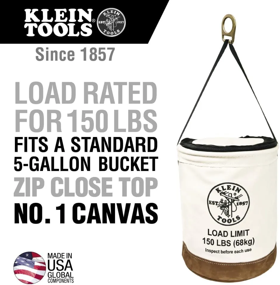Klein Tools 5104CLR22 Heavy Duty Top Closing Bucket Made of No. 1 Canvas, Load Rated Up to 150-Pounds With Zipper on top