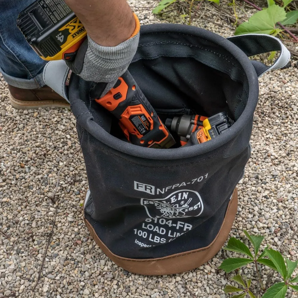 Klein Tools 5104FR Canvas Bucket, Flame-Resistant Tool Bucket Made of No. 4 Canvas, with Double-Reinforced Bottom