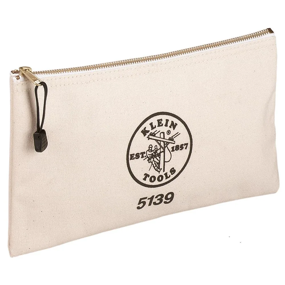 Klein Tools 5139 Zipper Bag, Canvas Tool Pouch to 12.5 x 7 x 0.7 -Inch with Heavy Duty Brass Zipper Close, Natural 12.5-Inch