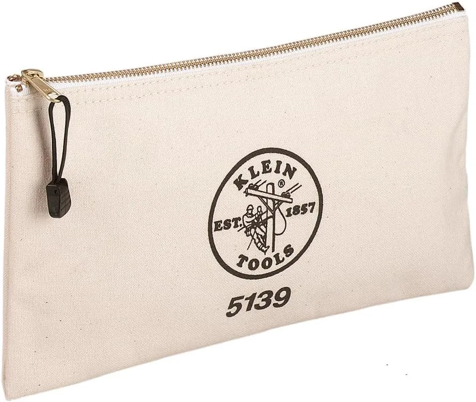 Klein Tools 5139 Zipper Bag, Canvas Tool Pouch to 12.5 x 7 x 0.7 -Inch with Heavy Duty Brass Zipper Close, Natural 12.5-Inch