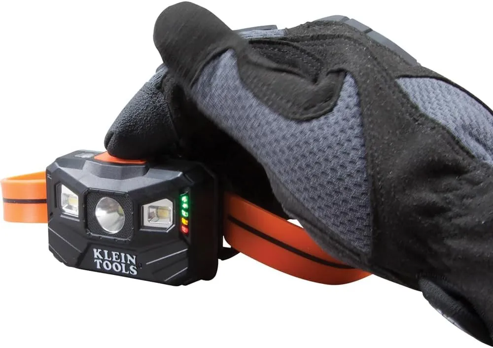 Klein Tools 56064 Rechargeable Auto-Off LED Headlamp, Silicone Strap, 400 lms, All-Day Runtime, for Work, Running