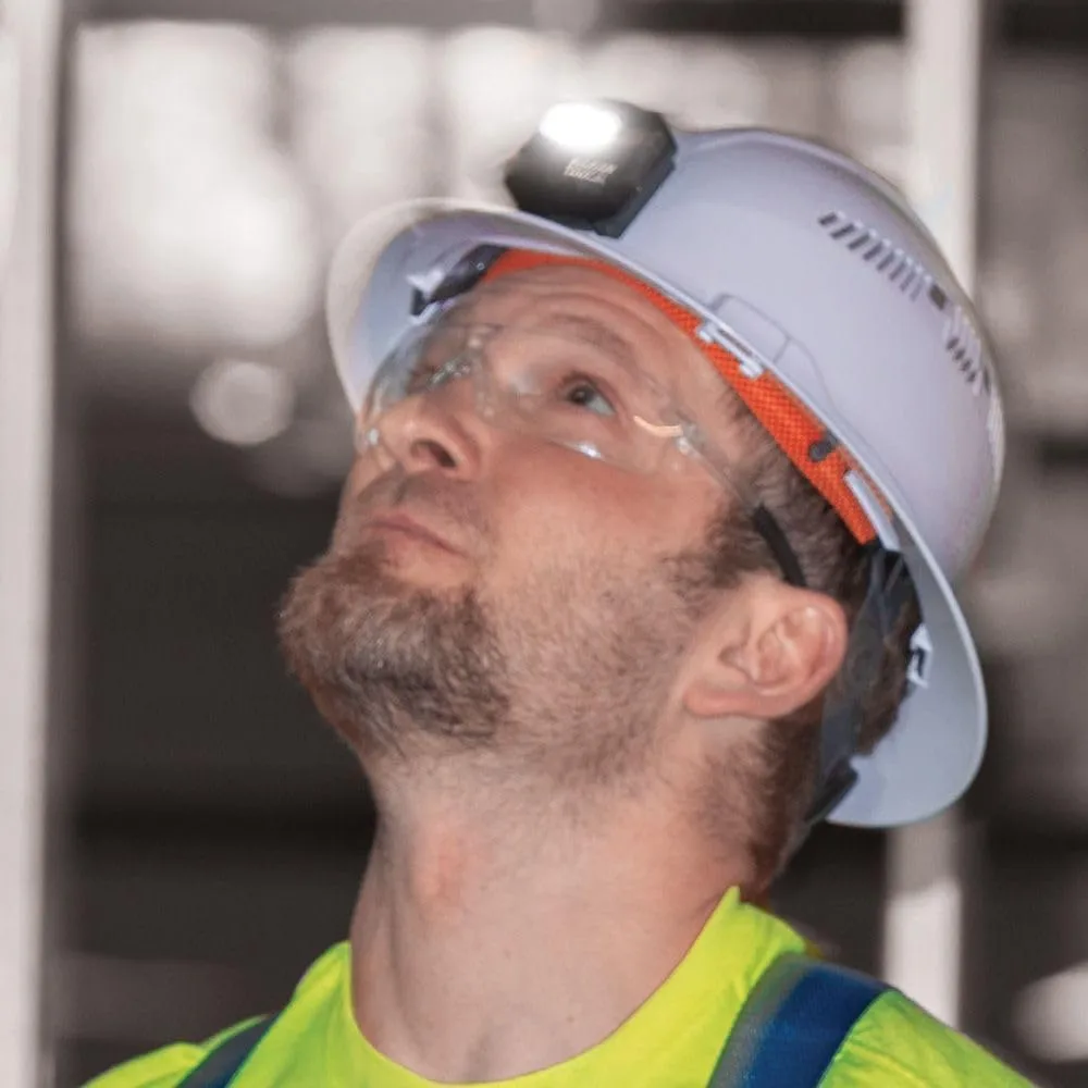 Klein Tools 56064 Rechargeable Auto-Off LED Headlamp, Silicone Strap, 400 lms, All-Day Runtime, for Work, Running