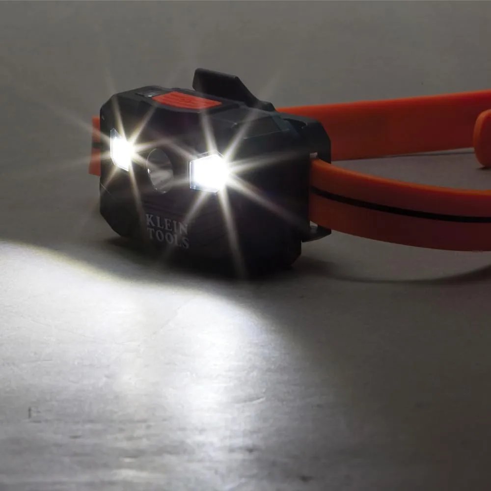 Klein Tools 56064 Rechargeable Auto-Off LED Headlamp, Silicone Strap, 400 lms, All-Day Runtime, for Work, Running