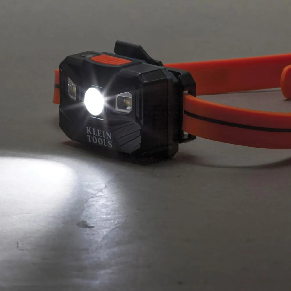 Klein Tools 56064 Rechargeable Auto-Off LED Headlamp, Silicone Strap, 400 lms, All-Day Runtime, for Work, Running