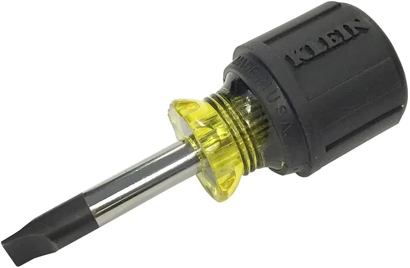 Klein Tools Stubby Screwdriver with Cushion-Grip Handle and 1-1/2-Inch Round Shank