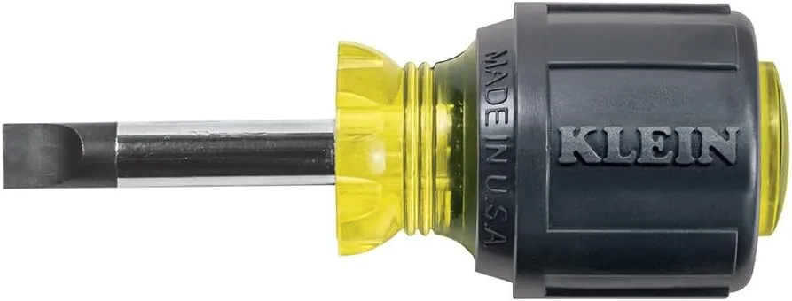 Klein Tools Stubby Screwdriver with Cushion-Grip Handle and 1-1/2-Inch Round Shank