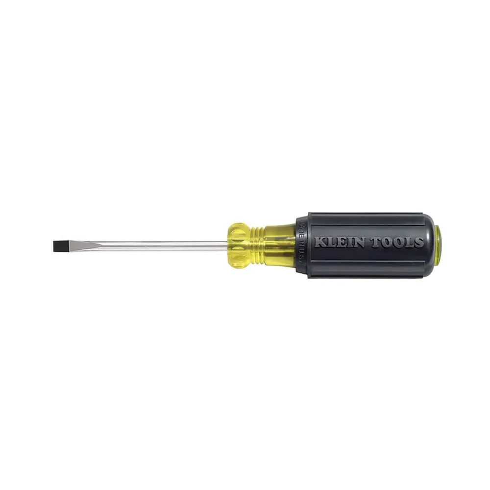 Klein Tools 601-3 3/16-Inch Flat Head Screwdriver, Made in USA, Cabinet Tip with 3-Inch Round Shank and Cushion Grip Handle