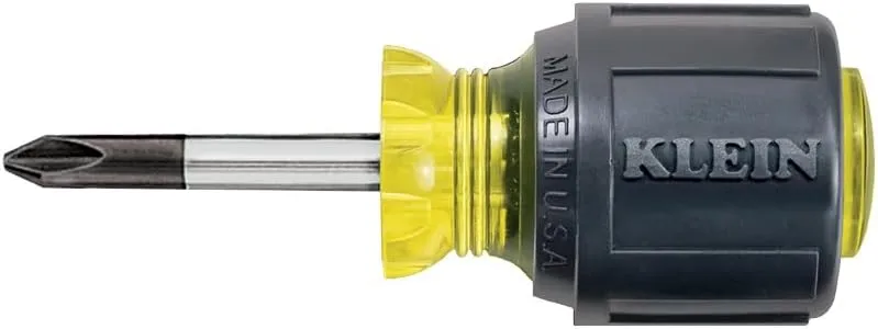 Klein Tools Stubby Screwdriver with Cushion-Grip Handle and 1-1/2-Inch Round Shank