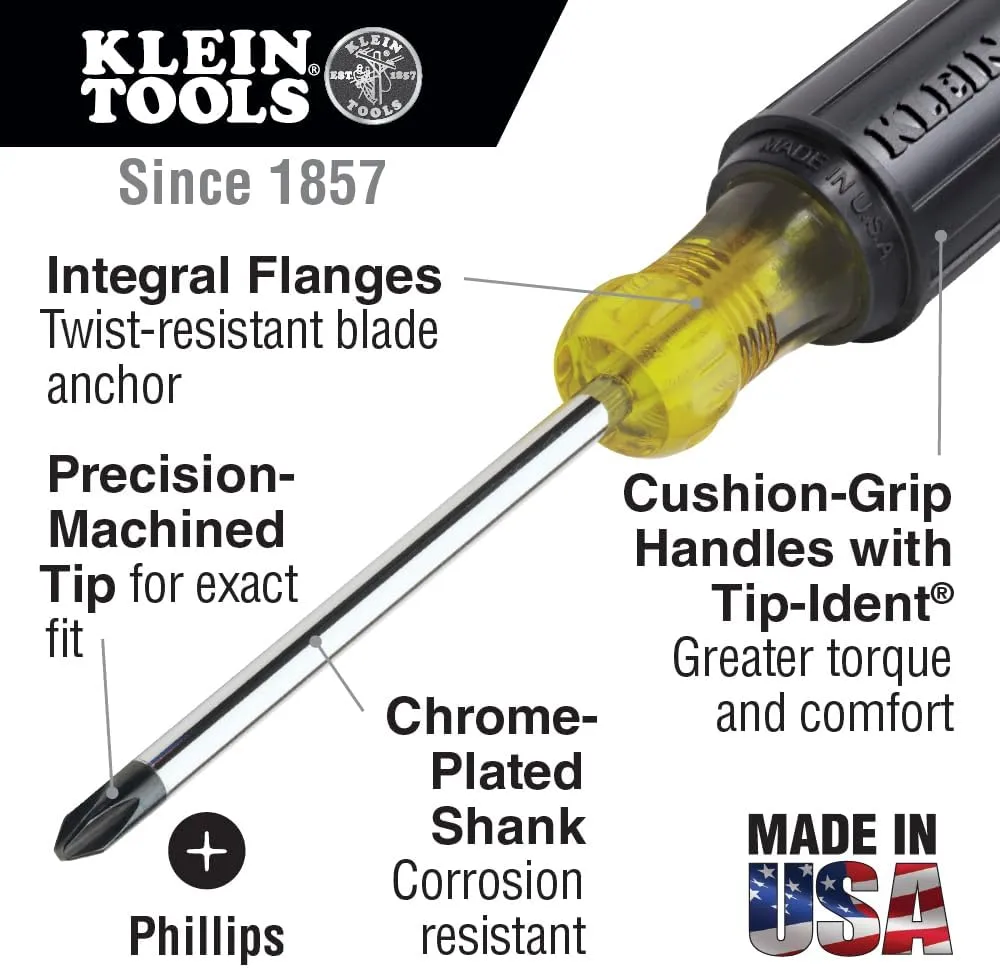 Klein Tools Stubby Screwdriver with Cushion-Grip Handle and 1-1/2-Inch Round Shank