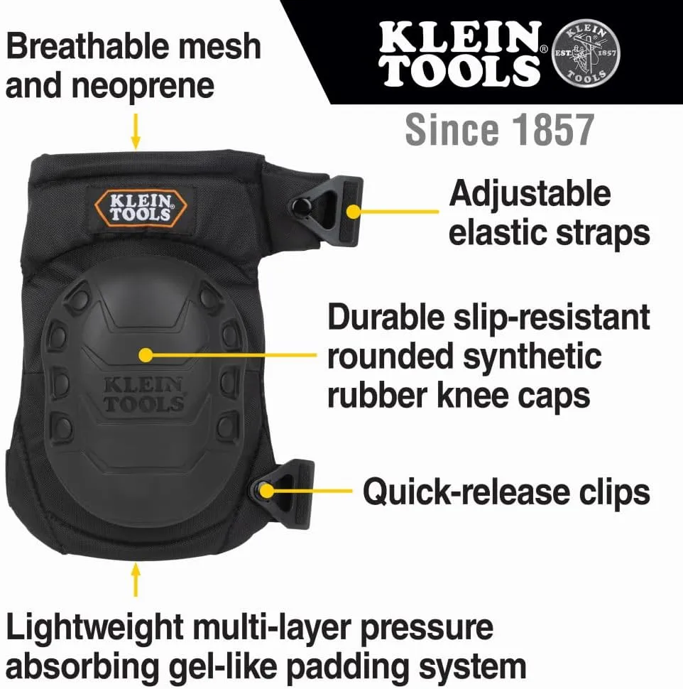 Klein Tools 60344 Knee Pads, Hinged Gel Knee Pads with Slip Resistant Rubber Caps, Quick-Release Clips and Adjustable Straps