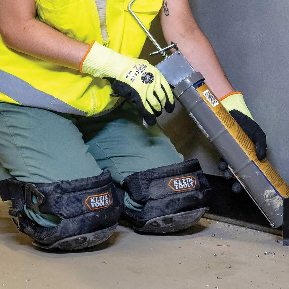 Klein Tools 60344 Knee Pads, Hinged Gel Knee Pads with Slip Resistant Rubber Caps, Quick-Release Clips and Adjustable Straps