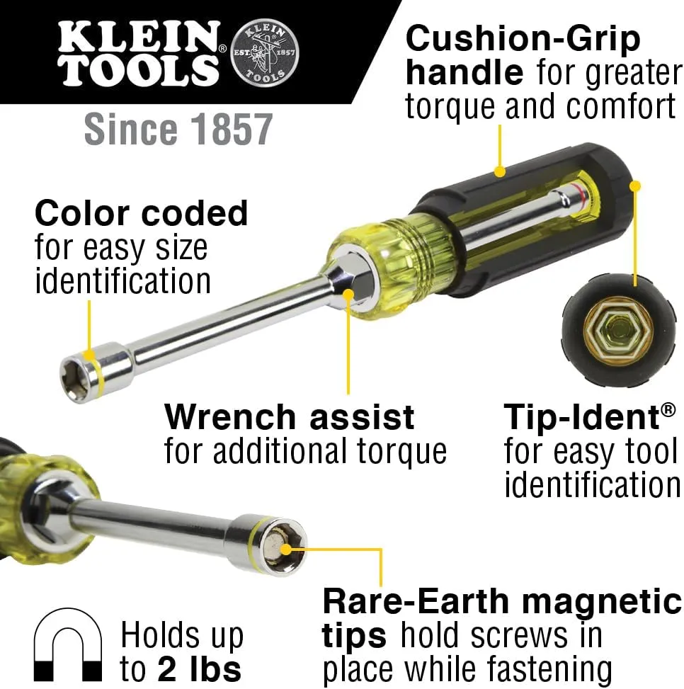 Klein Tools 65064 Hex Head 2-in-1 Nut Driver, 1/4-Inch and 5/16-Inch
