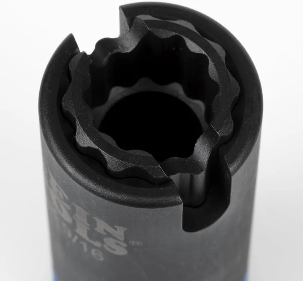 Klein Tools 66031 3-in-1 Slotted Impact Socket, 12-Point Deep Sockets, Coaxial Spring Loaded, 3/4 and 9/16-Inch Hex Sizes