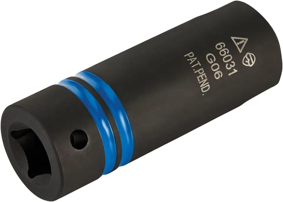 Klein Tools 66031 3-in-1 Slotted Impact Socket, 12-Point Deep Sockets, Coaxial Spring Loaded, 3/4 and 9/16-Inch Hex Sizes