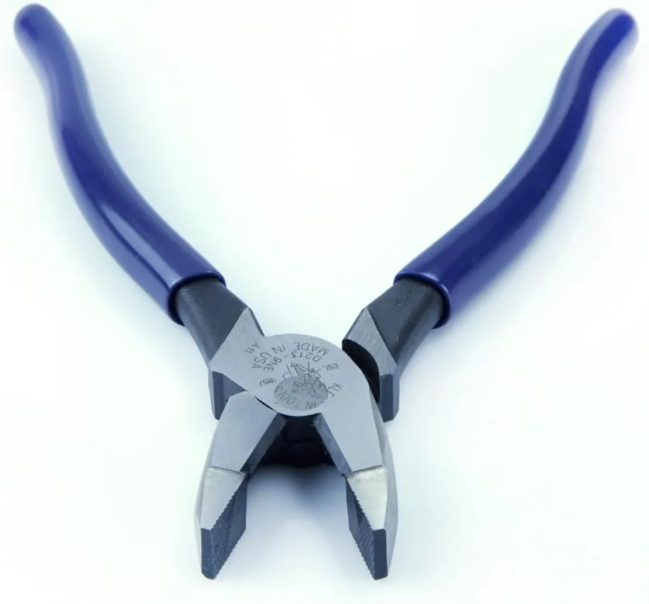 Klein Tools D213-9NE Pliers, Made in USA, 9-Inch Side Cutters, High Leverage Linesman Pliers Cut Copper