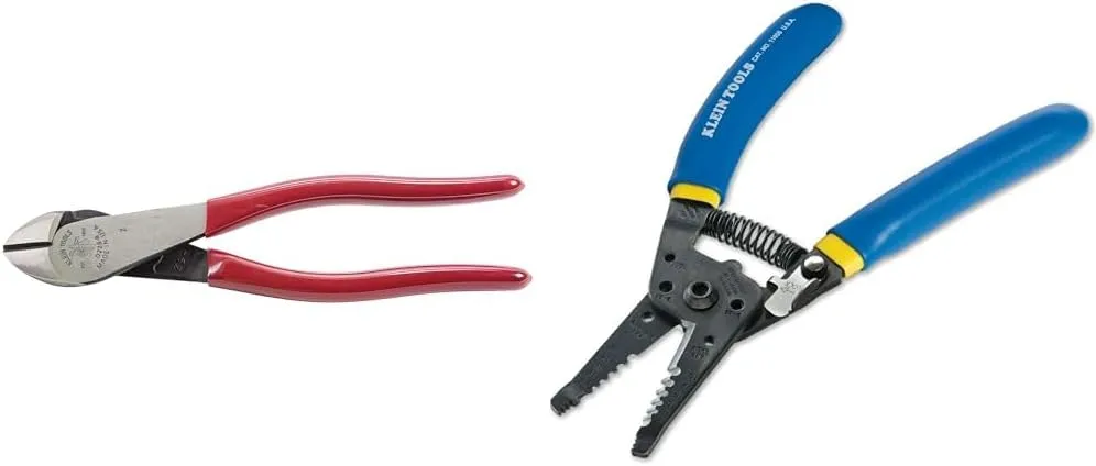 Klein Tools D228-8 Pliers, Diagonal Cutting Pliers with Short Jaw and Beveled Knives & 11055 Wire Cutter and Wire Stripper