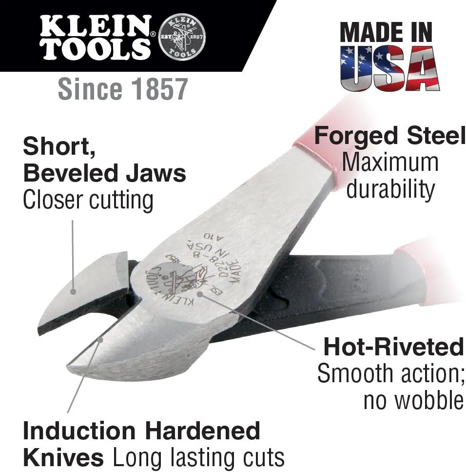 Klein Tools D228-8 Pliers, Diagonal Cutting Pliers with Short Jaw and Beveled Knives & 11055 Wire Cutter and Wire Stripper