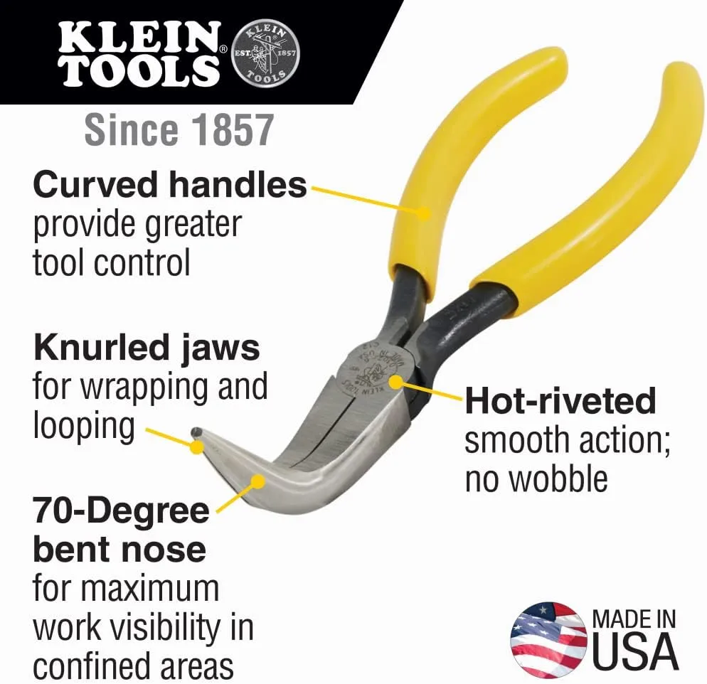 Klein Tools D302-6 Needle Nose Pliers, Long Nose Side Cutters, Alligator Pliers with Curved Handle, 6-1/2-Inch