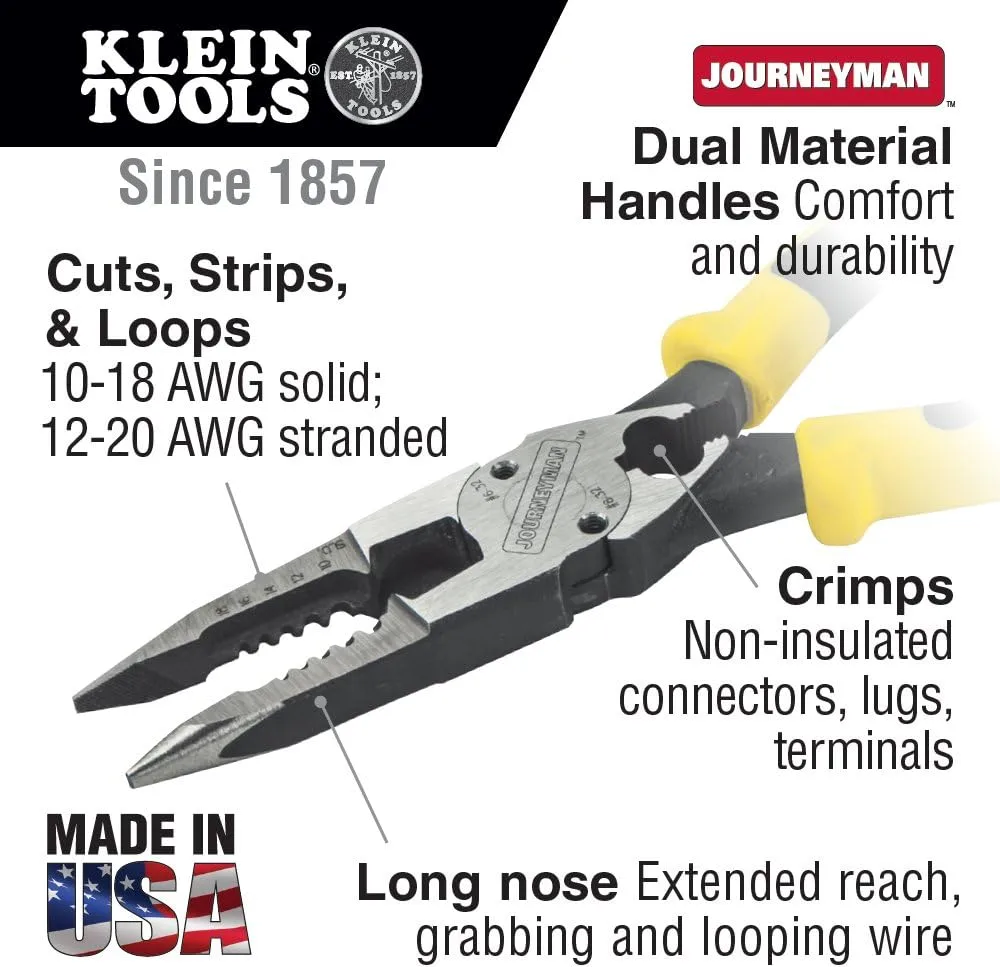 Klein Tools Needle Nose Pliers and 11-in-1 Ratcheting Screwdriver Nut Driver Tool Bundle Crimper + SCREWDRIVER,32500HDRT