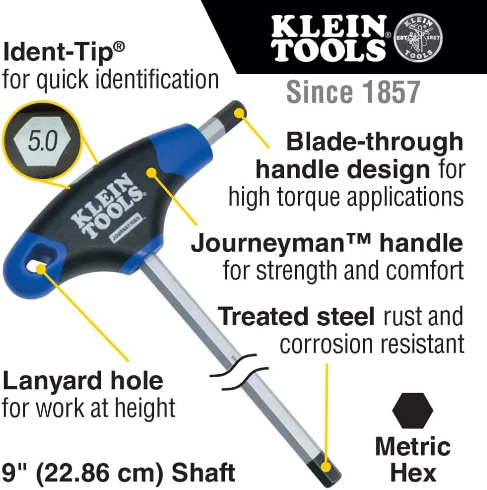 Klein Tools JTH98M T-Handle Hex Key Set, Metric Sizes Allen Wrench Set with 9-Inch Blades, Stand Included, 8-Piece