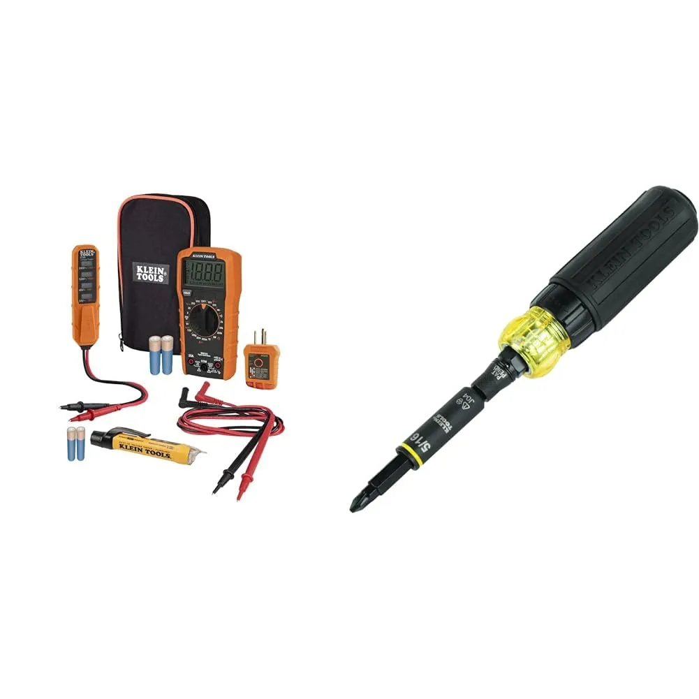 Klein Tools Digital Multimeter Test Kit with 11-in-1 Impact Rated Ratcheting Screwdriver/Nut Driver Tester Kit + Multi-Bit