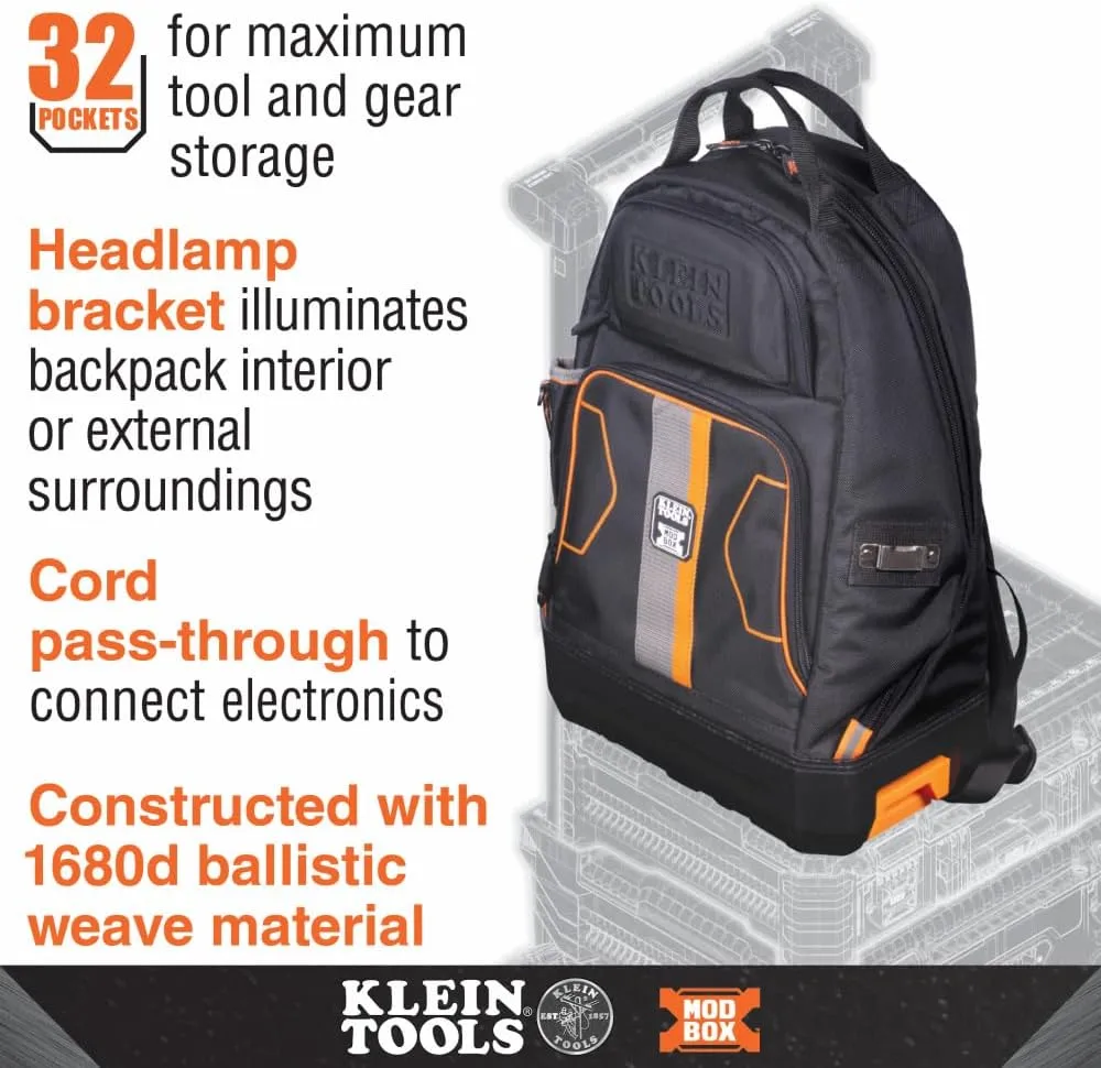Klein Tools 62201MB MODbox Electrician's Tool Backpack, Customizable Mobile Workstation with 32 Pockets for Maximum Tool
