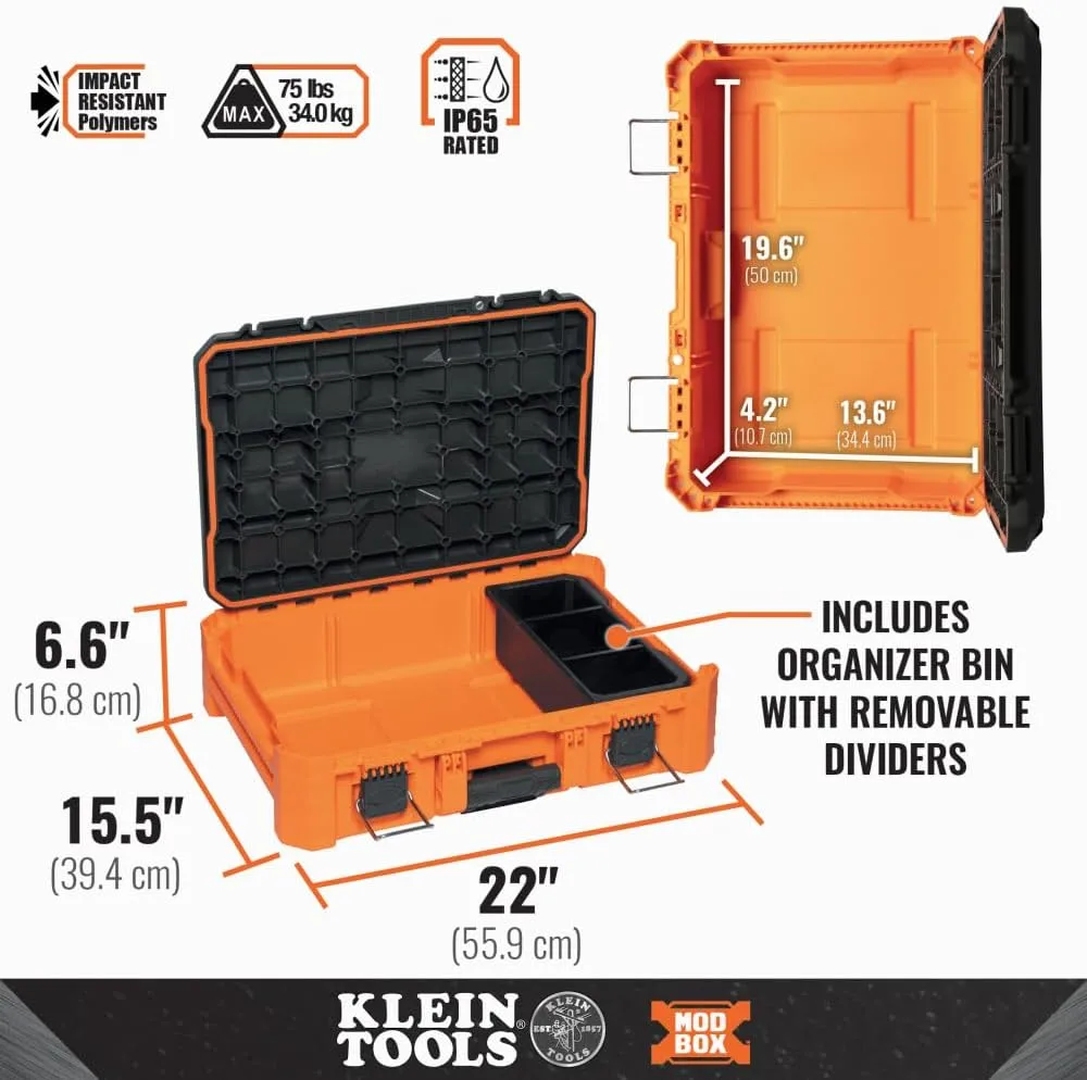 Klein Tools 54804MB MODbox Small Tool Box, Heavy Duty Organizer with Removable Tray, Water and Debris Resistant