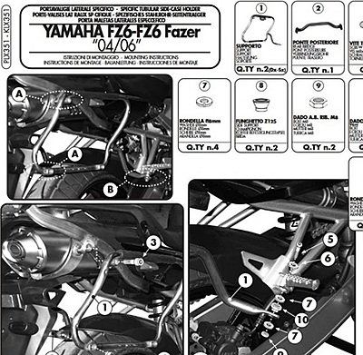 KAPPA YAMAHA PANNIER KLX BRACKET  KLX351 - FZ6/FZ6 600 FAZER (04-06)
