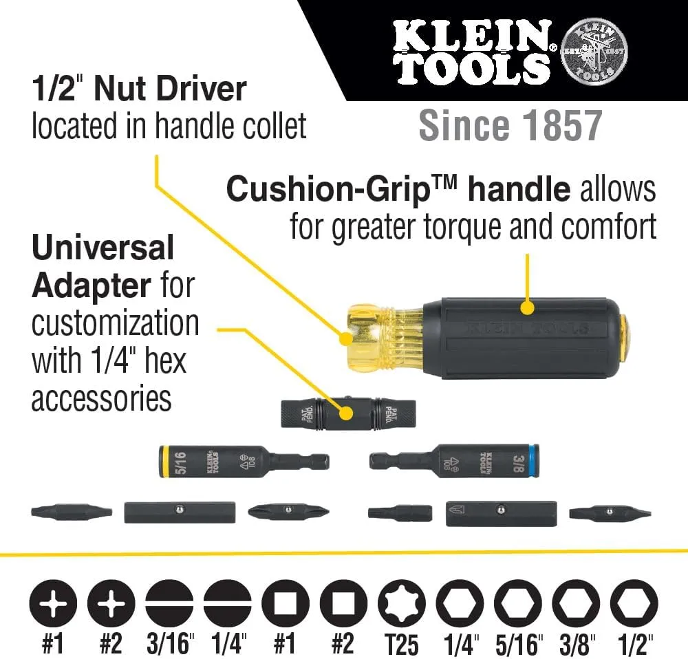 KNIPEX 3 Piece Alligator Pliers Set (7, 10, & 12) & Klein Tools 11-in-1 Impact Rated Multi-Bit Screwdriver/Nut Driver