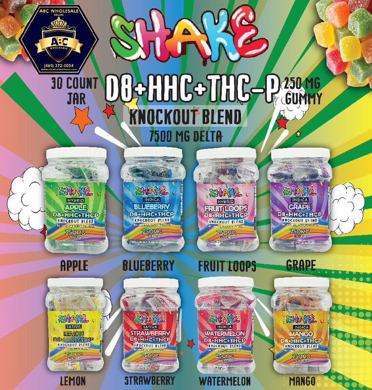 SHAKE D8+HHC+THCP KNOCKOUT BLEND | 30CT JAR | 250MG PER GUMMY | 7500 MG JAR