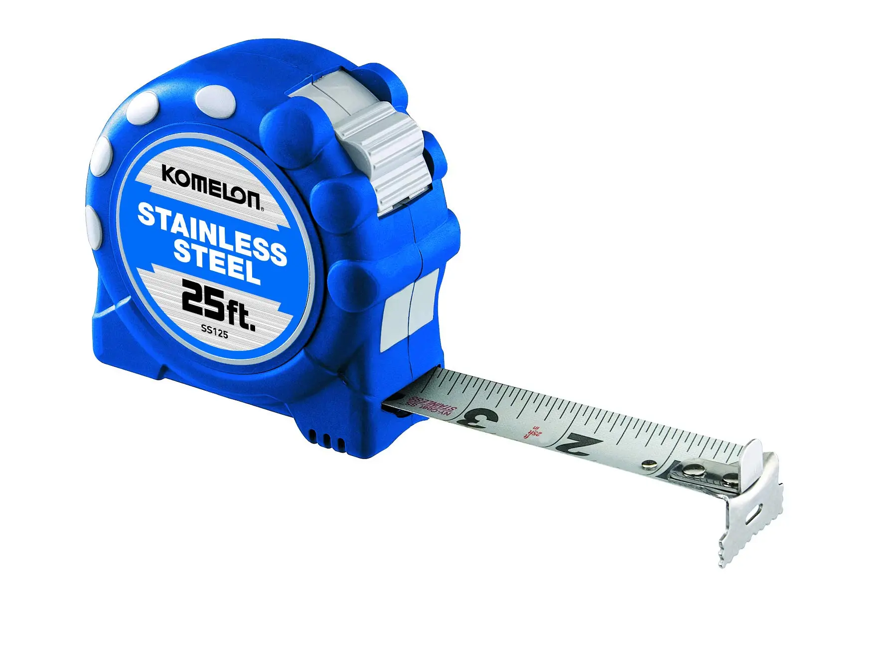 Komelon SS125 Gripper 25-Foot Stainless Steel Measuring Tape, Blue Stainless Steel 7.6 m