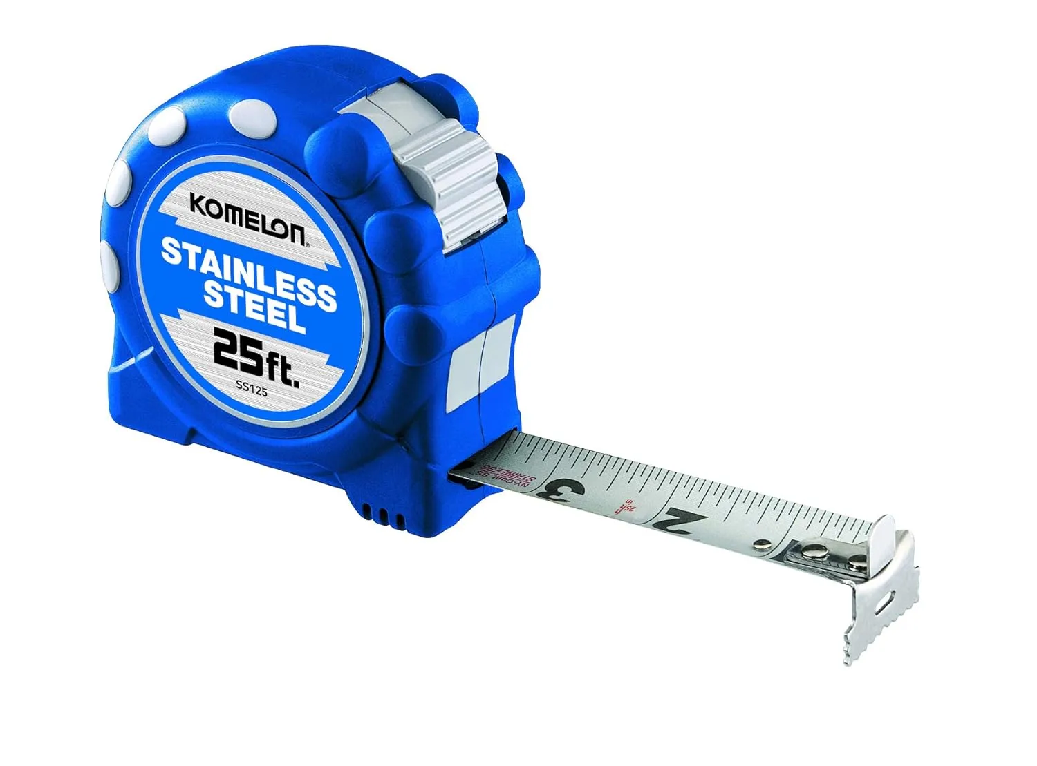 Komelon SS125 Gripper 25-Foot Stainless Steel Measuring Tape, Blue Stainless Steel 7.6 m