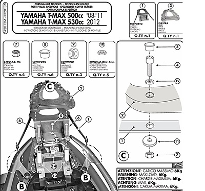 KAPPA YAMAHA TOPBOX BRACKET  KR2013M - T-MAX 500 (08-11)