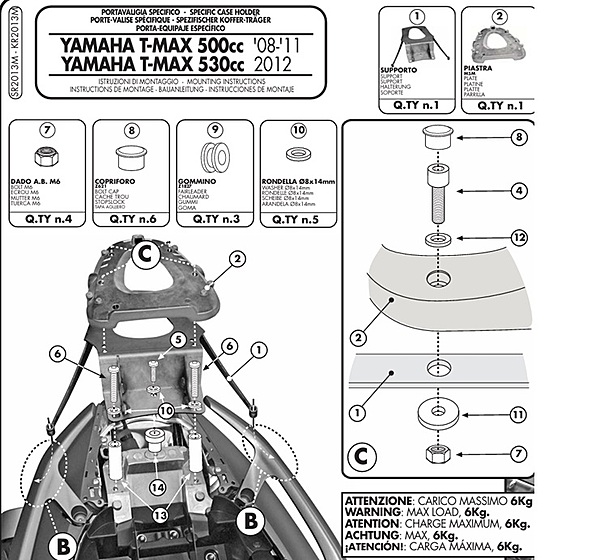 KAPPA YAMAHA TOPBOX BRACKET  KR2013M - T-MAX 500 (08-11)