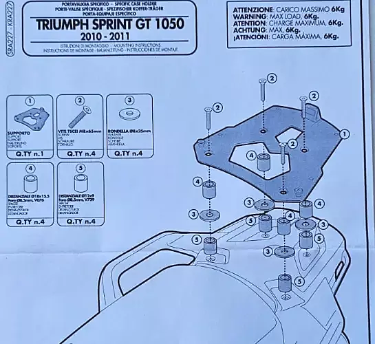 KAPPA TRIUMPH TOPBOX ALU BRACKET KRA227 - SPRINT GT 1050 (10-14)
