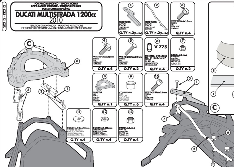 KAPPA DUCATI TOPBOX BRACKET KR312 - MULTISTRADA 1200 (10-14)