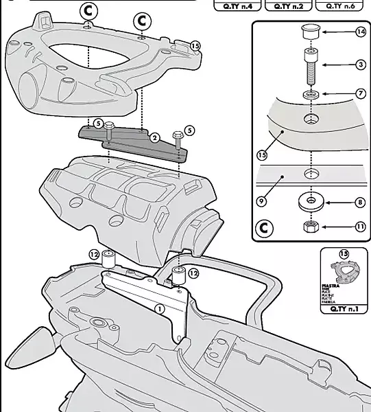 KAPPA TRIUMPH TOPBOX BRACKET KR6401 - TIGER 800 / XC / XR (11-16)