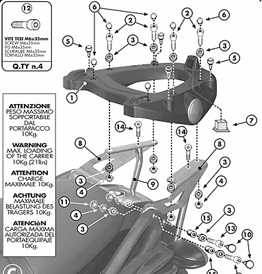 KAPPA BMW TOPBOX BRACKET KR683 - R850R (03-07) / R1150R (01-06)