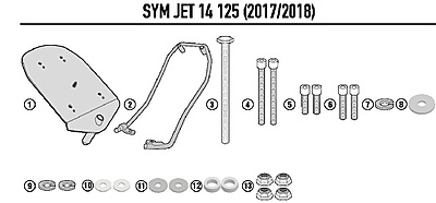 KAPPA SYM TOPBOX BRACKET KR7055 - JET / 14 / 125 - 200 (17 -19)