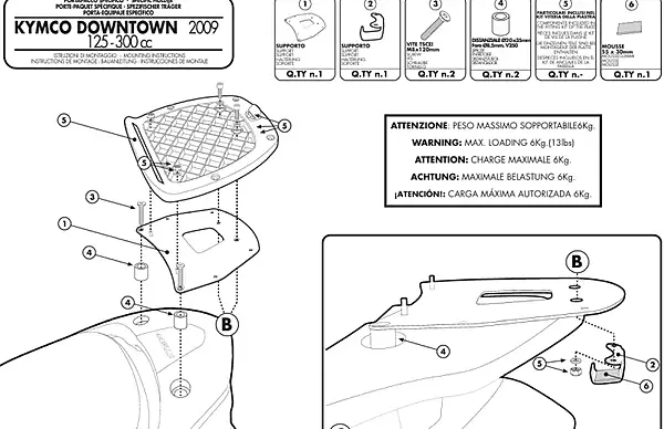 KAPPA KYMCO TOPBOX BRACKET KR920 - DOWNTOWN 125I / 200I / 300I (09-17)