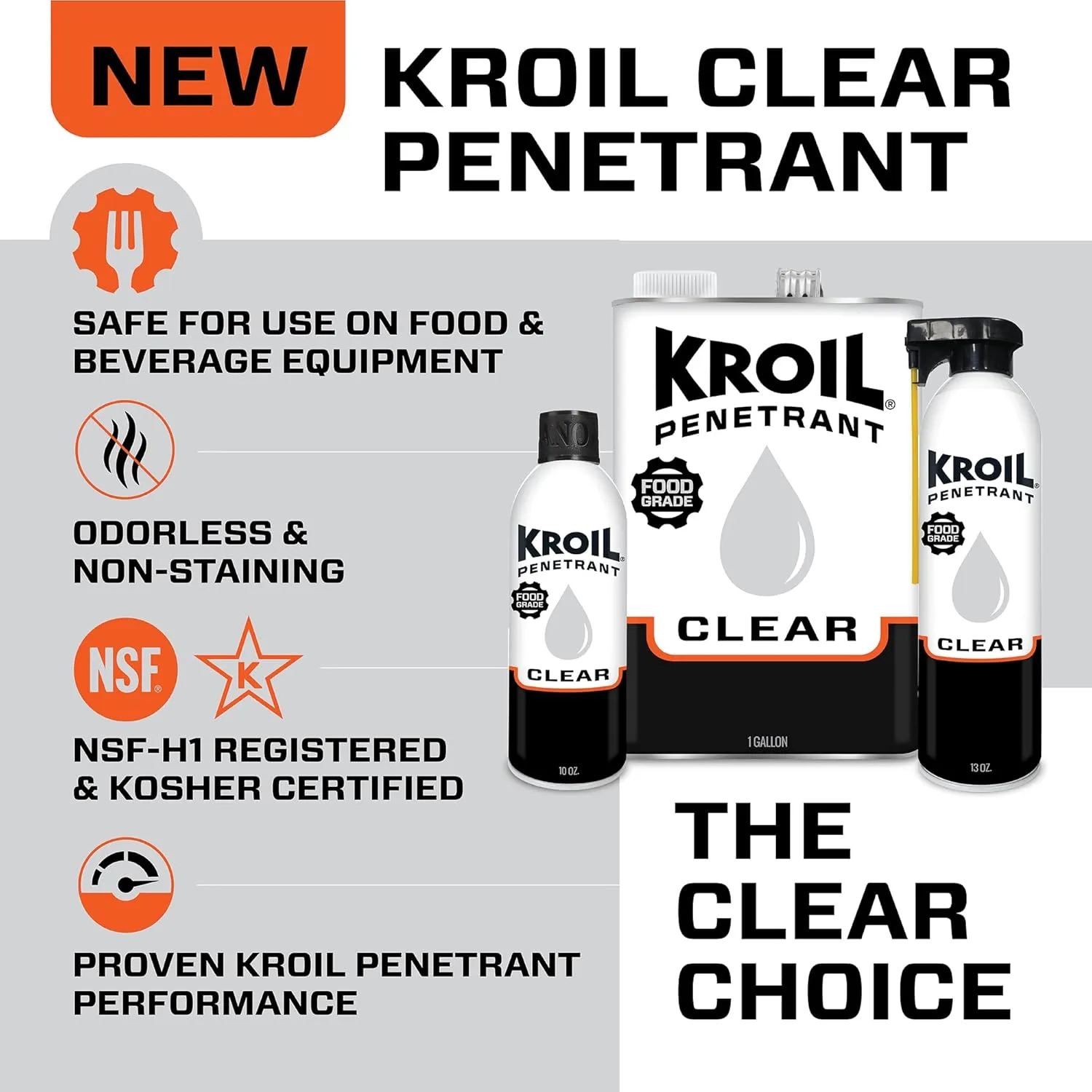 Kroil Clear Food Grade Penetrating Oil SprayTech 360° Nozzle & Straw (Aerosol Spray-13oz Can-Single) | Odorless Non-Staining