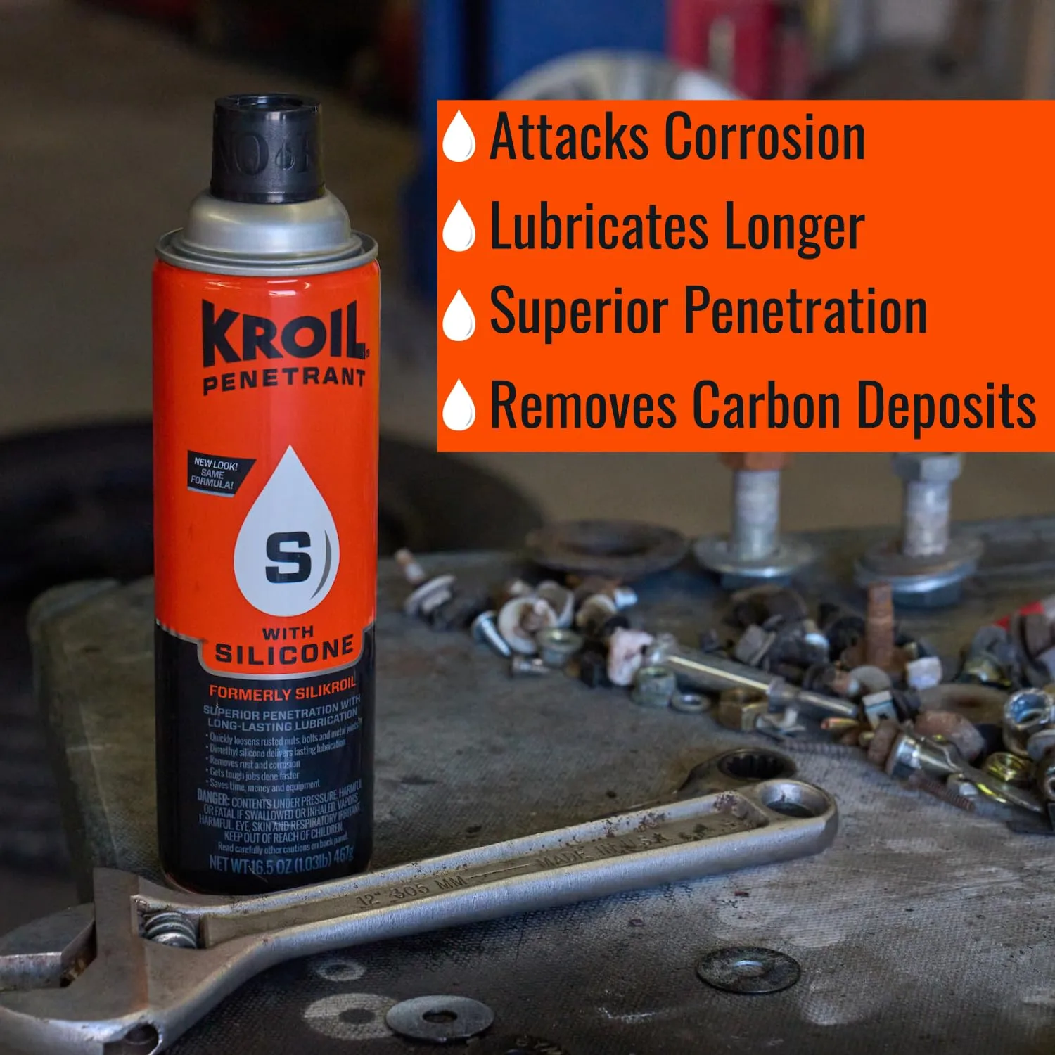 Kroil Penetrating Oil with Silicone (Aerosol Spray-16.5oz Can-Single) | Penetrant for Rusted Bolts