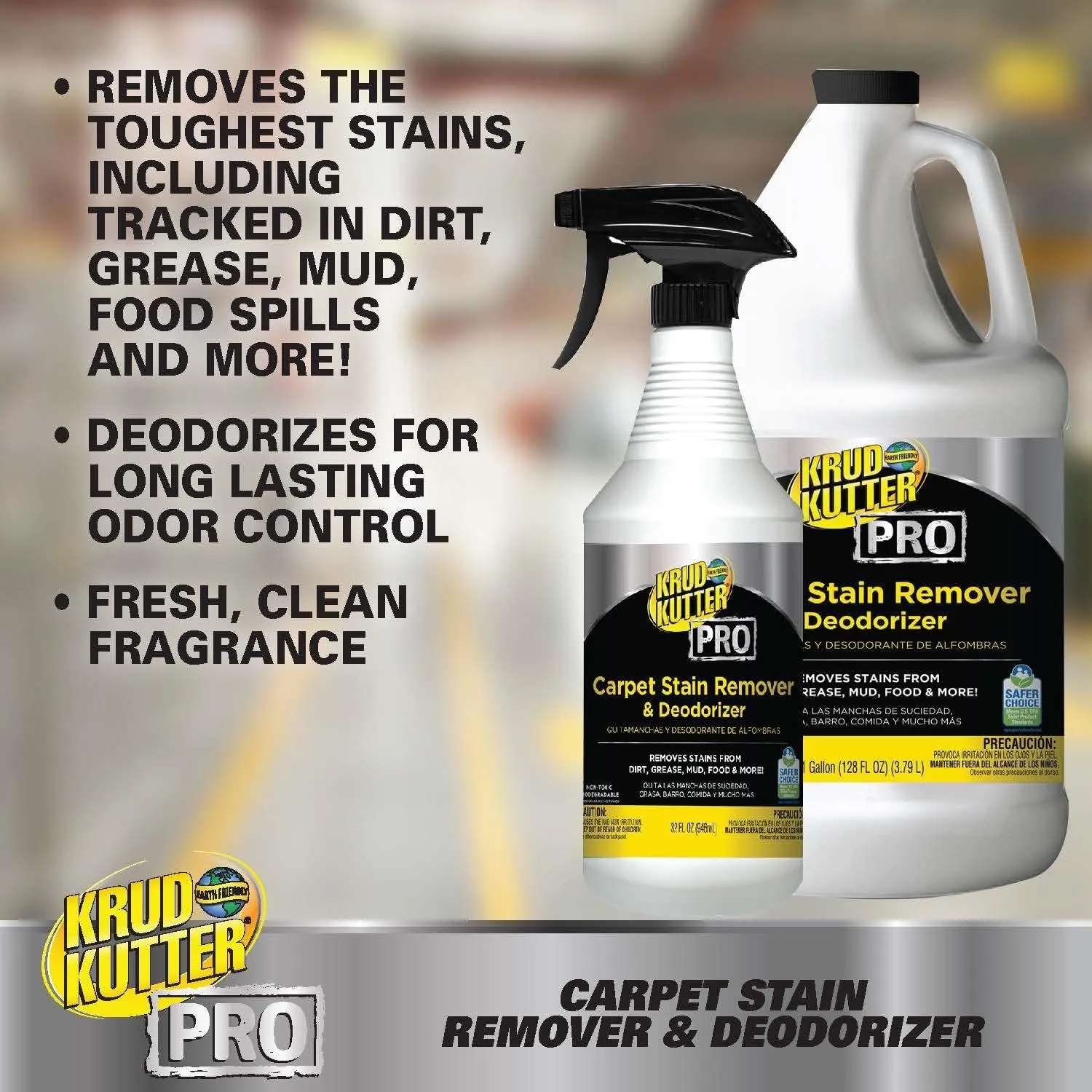 Krud Kutter Pro Carpet Stain Remover & Deodorizer, 32 oz - Lemon (Pack of 6)