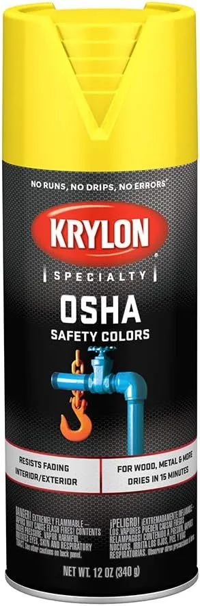 Krylon Specialty OSHA Caution Color Spray Paint, 12 oz, Yellow