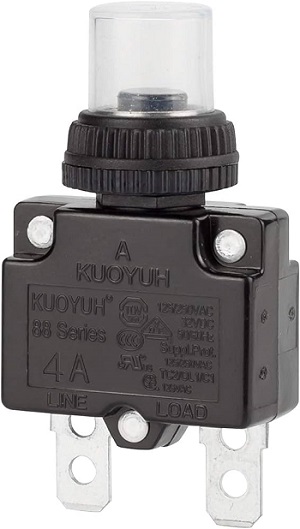 KUOYUH 88 Series Quick Connect Terminals Push-to-Reset Thermal Circuit Breaker with Transparent Waterproof Button Dust Cover